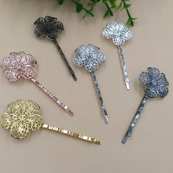 

25mm Filigree Flower Bobby Hairpins Bases Metal Blanks Findings Settings DIY Women's Bride Hair Clips Making Multi-color Plated