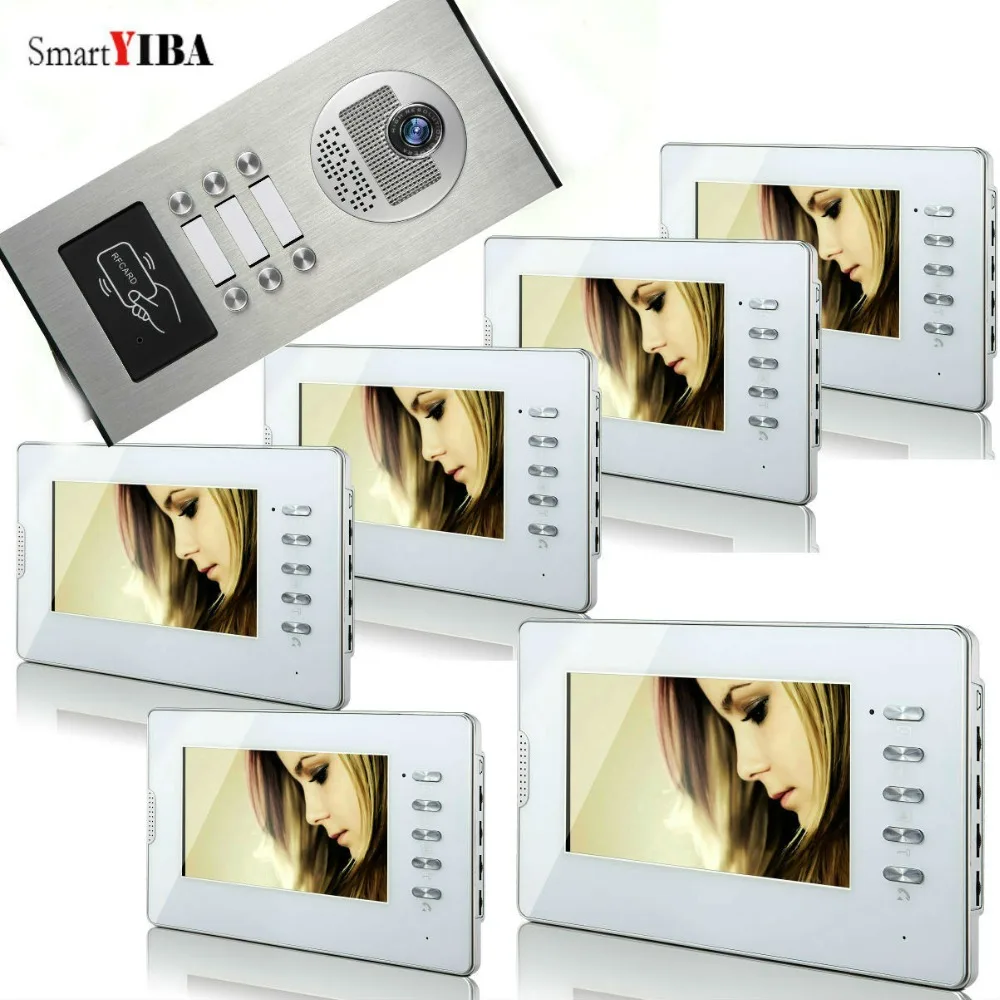

SmartYIBA Apartment Wired Video Door Phone Intercom System 7Inch LCD Color Monitor and Infrared Night Vision RFID Access Unlock