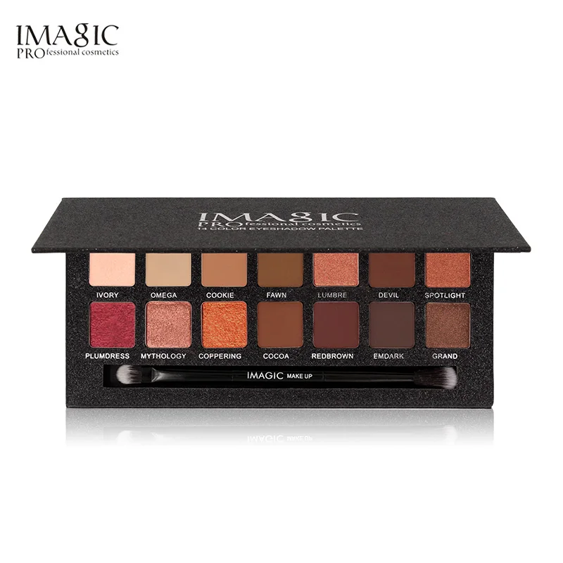 

IMAGIC 14 Color Shimmer Matte Nude Eye Shadow Pallete Cosmetics Waterproof Mineral Powder Pigments Makeup Palette with Brush