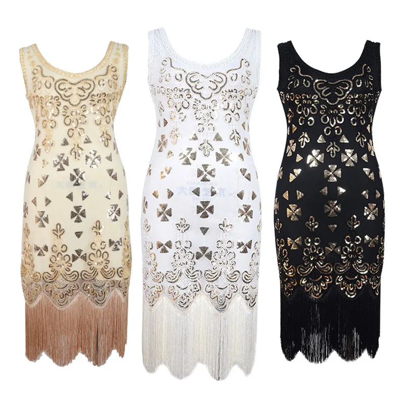 Elegant Female Mini Sexy dress V collar Slim Sleeveless 1920 s Gatsby Dress Pack hip Irregular hem Women Sequined Party dresses (1)
