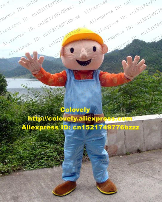 

Vivid Blue Architect Constructor Bob The Builder Adult Mascot Costume Mascotte With Orange Coat Happy Face No.437 Free Ship