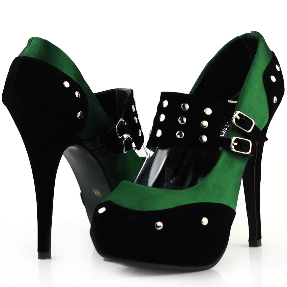 LF30438 Ladies Satin Black Suede Ankle Strap Stud Buckle Platform EVE Shoes