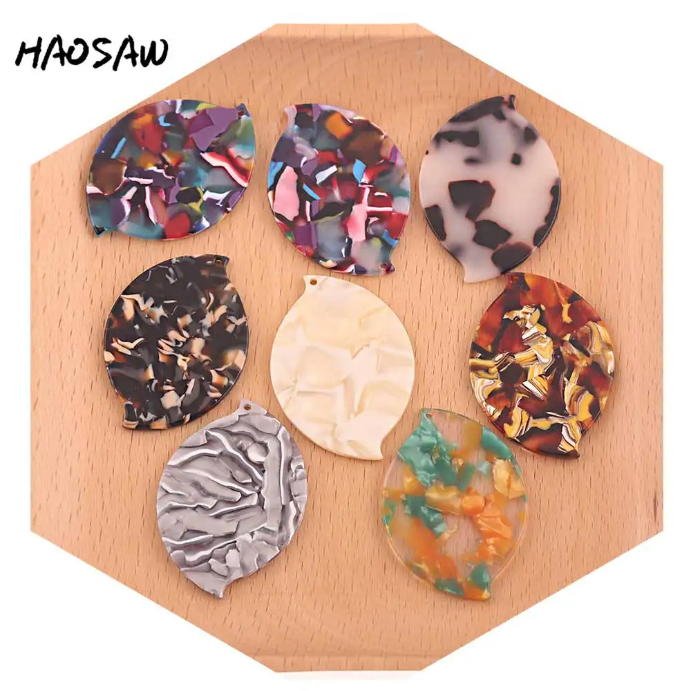 

HAOSAW 32*46MM 6Pcs/Lot Acetic Acid Charm/Solid Leaf/Chunky Shape/DIY Jewelry Making/Jewelry Accessory/HandMade/Earring Findings