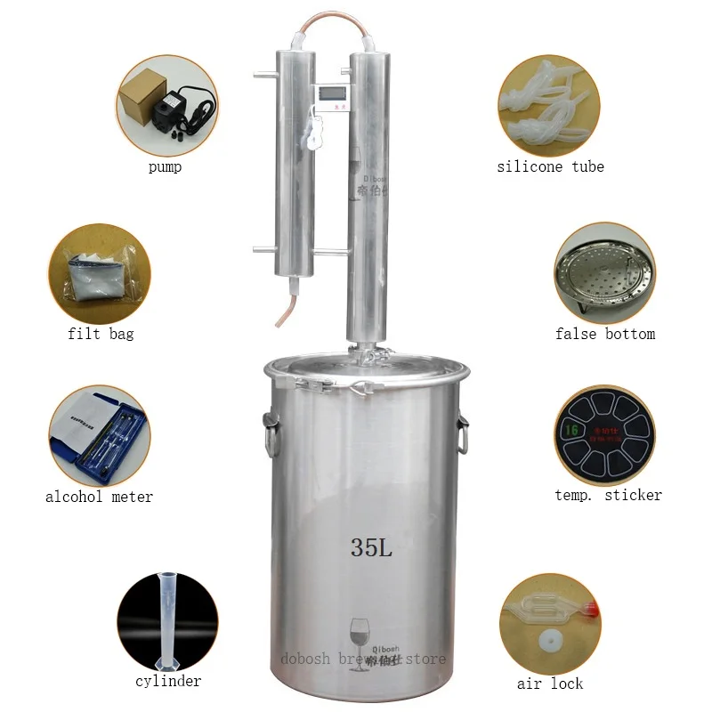 304 Stainless Steel 35L Moonshine Distiller Copper Cooling Coil Alcohol Home Brewing Hooch Vodka Whisky Brandy Distiller