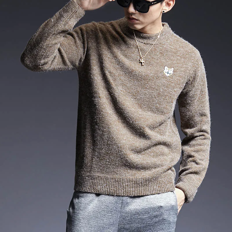 Модный брендовый мужской свитер, пуловер с o-образным вырезом, Облегающие джемперы, вязаная зимняя повседневная мужская одежда в Корейском стиле - Цвет: Coffee