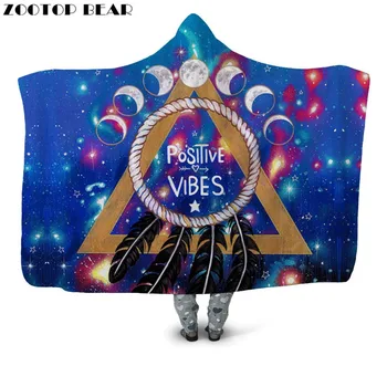 

Fashion Feathers 3D print Hooded Blanket Couple Blue Geometric Wearable Adult Soft Throw Blankets Microfiber Bedding Portable