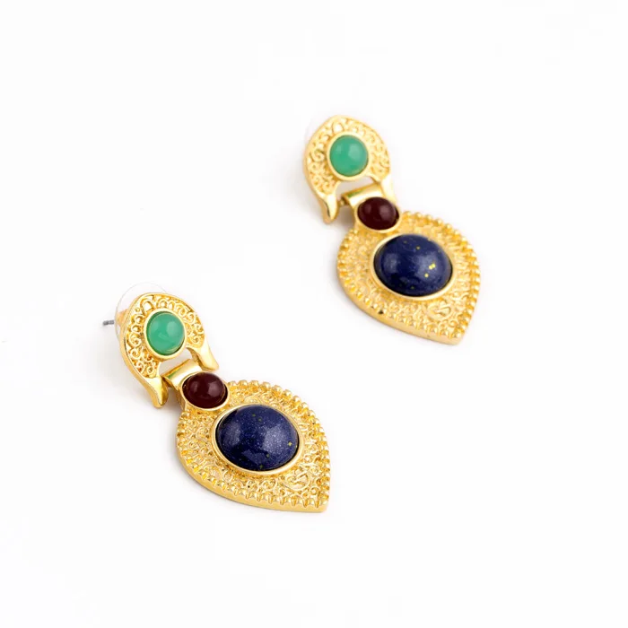 

Bulk Price Nickle Free Three Stone Inlayed Leaf Shape Engraving Pattern Earrings 2015 Zinc Aolly Jewelry