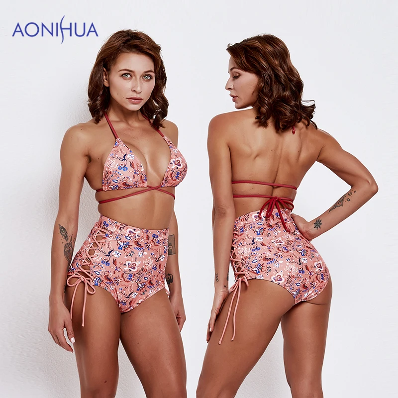 

AONIHUA Two Piece Swimming Suit For Women Bikini Swimwear Bandage Set Triangle Body Suits Beach Bathing Suit Swim Wear