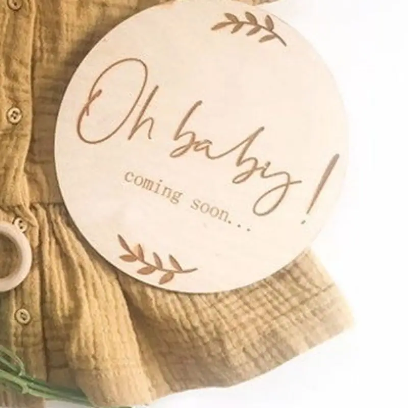 

2pcs oh baby coming Pregnancy announcement wooden circular plaque pregnancy milestone cards gift