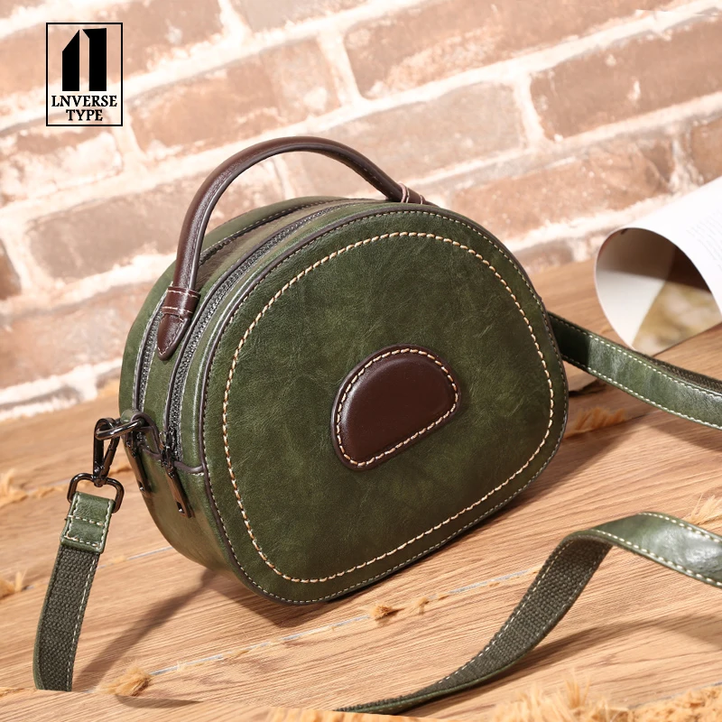 bag female PU Cow leather shoulder messenger bag Ladies bag PU retro round bag for women 2019 Contrast portable small handbags