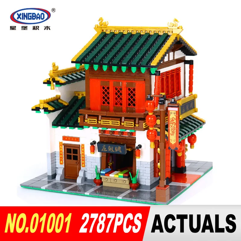 

XingBao 01001 2787Pcs Creative Chinese Style The Chinese Silk and Satin Store Set Educational Building Blocks Bricks Toys Model