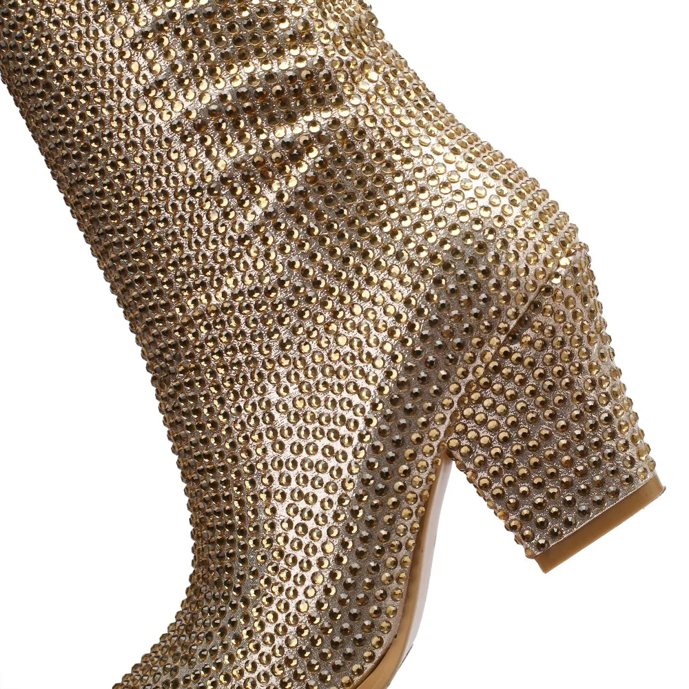 Arden Furtad2018; Модные осенние сапоги до колена; модная женская обувь со стразами; стразы; Цвет серебристый, золотой; Размеры 33-41