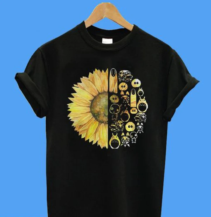 

Summer funny print men tshirt women Sunflowers and Studio Ghibli T-Shirt