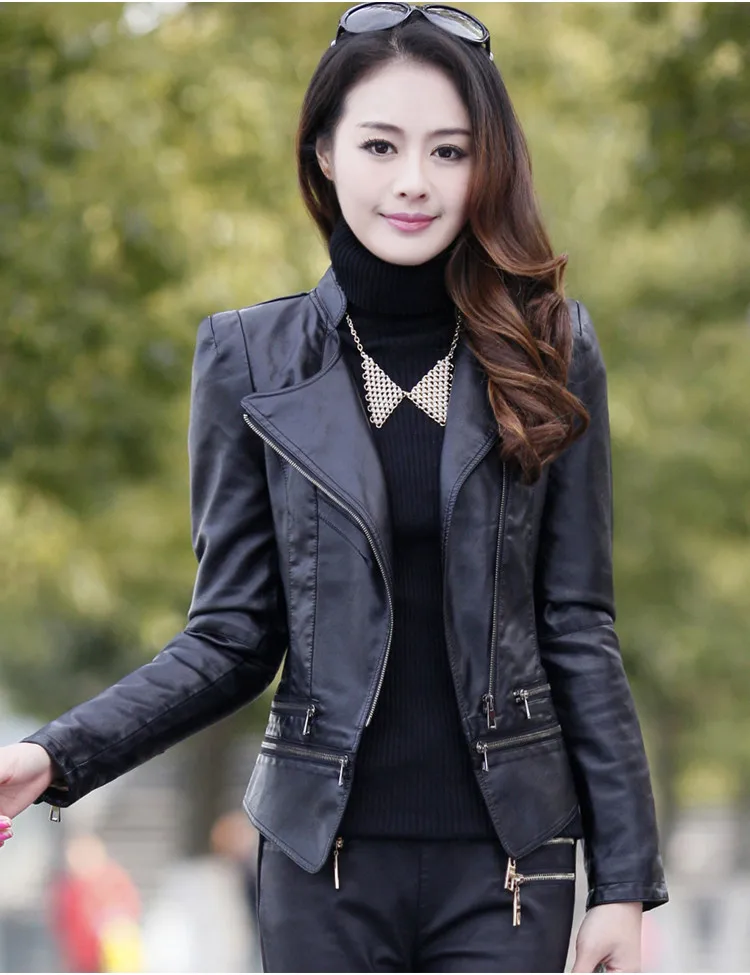 jaqueta feminina em couro legítimo