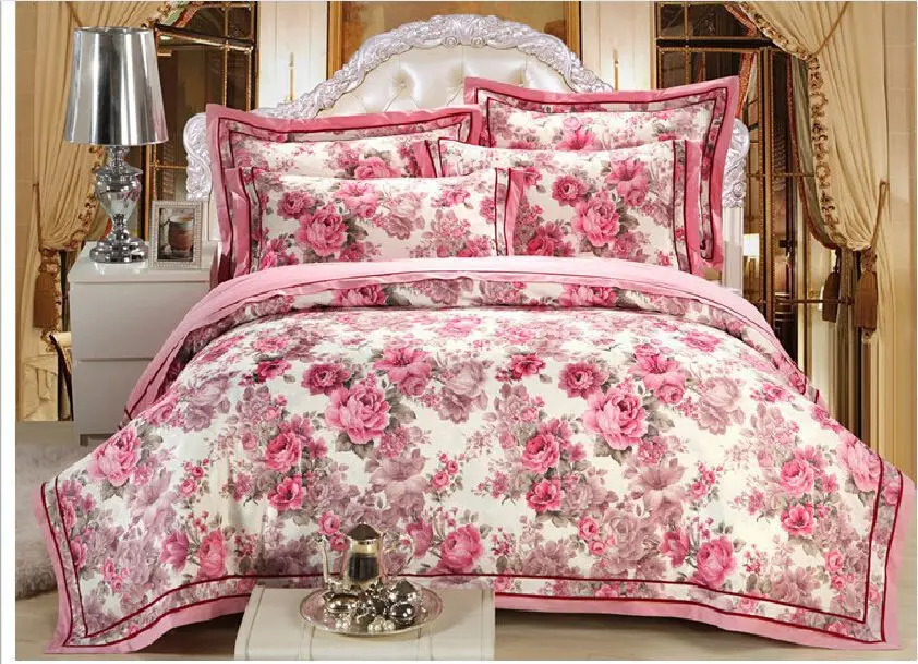 4 PCS Luxury bedding set Habitat wedding satin jacquard textile pure cotton denim bed linen