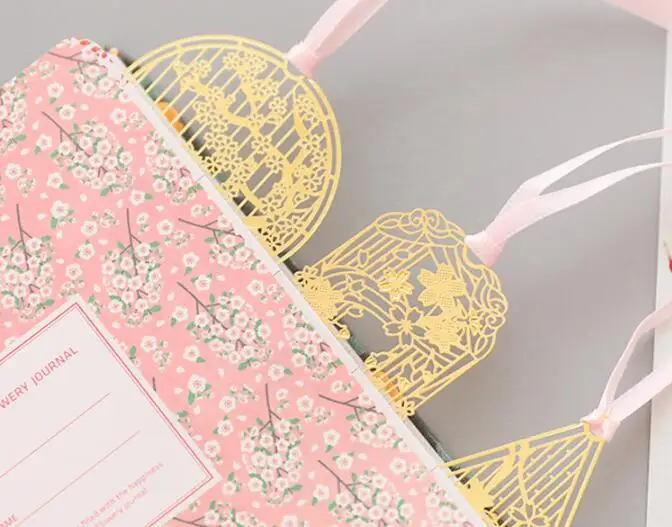 Металл Cherry Blossom серии китайский стиль полые закладки творческий небольшой мини латунь розовая лента Книга канцелярская папка 8 моделей