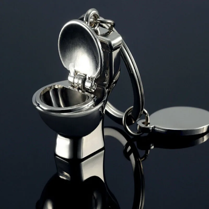 

1pc Silver Plated Toilet Seat Key Chain Funny Toy for Car Metal Symbol Key Ring for Men Women Gift