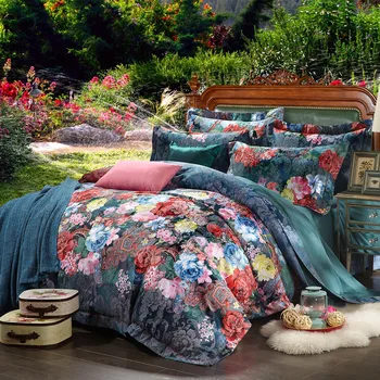 

100% cotton bule jacquard floral luxury bedding sets queen king size duvet cover bed sheet set,bed set bed linen