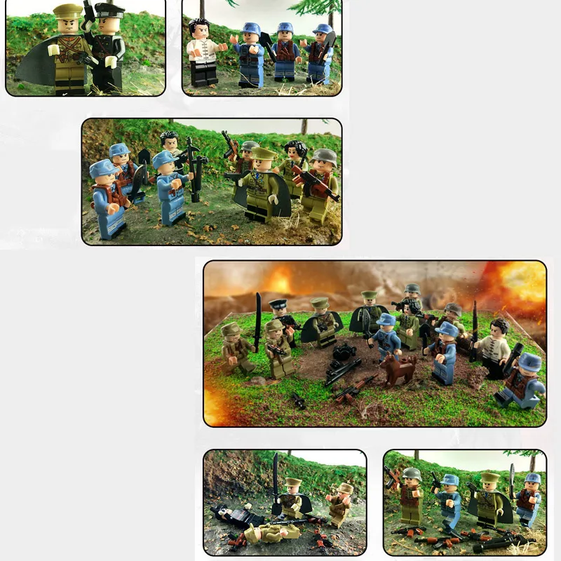 12pcs mini WW2 Army Military Building Blocks Japan China Small Soldier Officer Figure with Weapons Bricks Toys Collection gift
