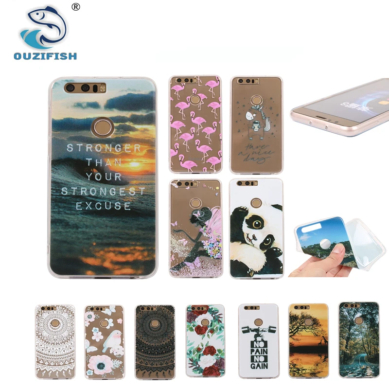 OUZifish For Huawei Honor 8 Case Transparent Painted Soft TPU Silicone Cover Phone Cases | Мобильные телефоны и