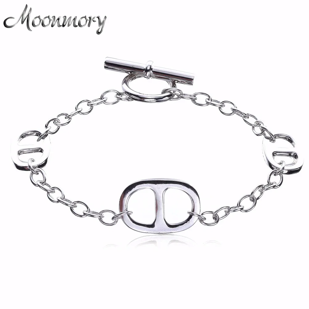 Moonmory Франция популярный браслет из стерлингового серебра 925 пробы H с звеньями Цепи серебряные браслеты с замком для женщин Свадебные украшения