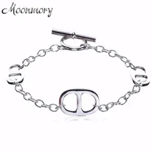 Moonmory Франция популярный браслет из стерлингового серебра 925 пробы H с звеньями Цепи серебряные браслеты с замком для женщин Свадебные украшения