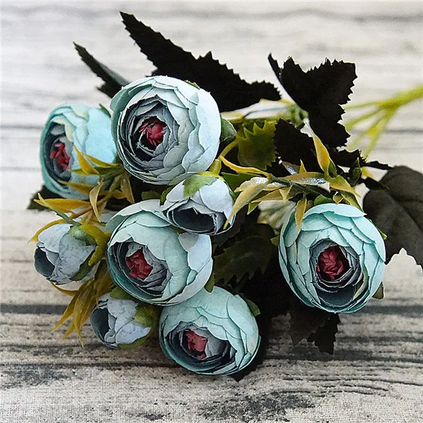 9 головок/Букет мини Поддельные Чайные розы пионы цветы для дома свадебный Декор искусственные розы Penoy букет бутон для декора комнаты - Цвет: C