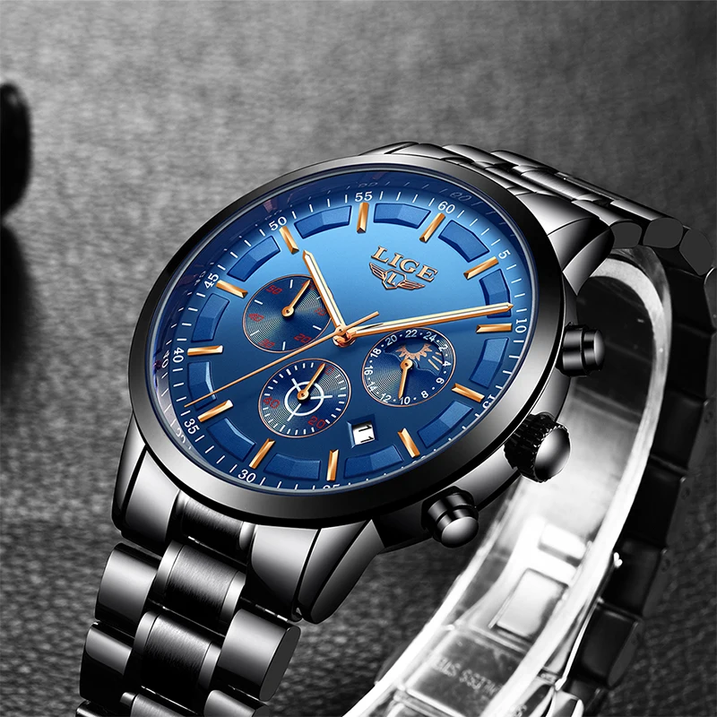 Relogio Masculino 2018LIGE Mens Watches Top Brand Luxury Military Sport Watch Men Fashion Stainles Steel Waterproof Quartz Watch