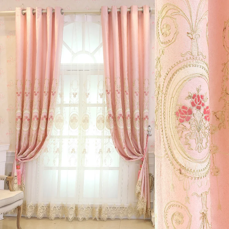 

Custom curtains embroidered Elegant Chenille European Thicken luxury pastoral cloth blackout curtain tulle drapes M620