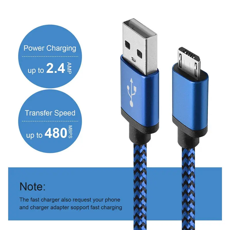 المصغّر USB كابل 2A سريع كابل الشاحن لسامسونج S7edge Xiaomi هواوي الروبوت اللوحي USB كابل بيانات كبل شحن الهاتف المحمول