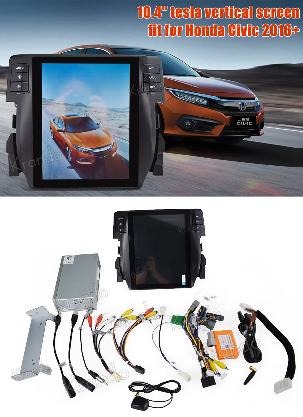 Discount Krando Android 8.1 10.4" Tesla style Vertical screen car radio GPS navigation dvd for Honda Civic 2016-2018 multimedia system 11