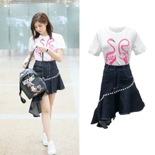 Юбки женские мини ограниченная Длинная Юбка Saia Longa летняя новая Империя оборками сплошная звезда Асимметричный выше колена, мини