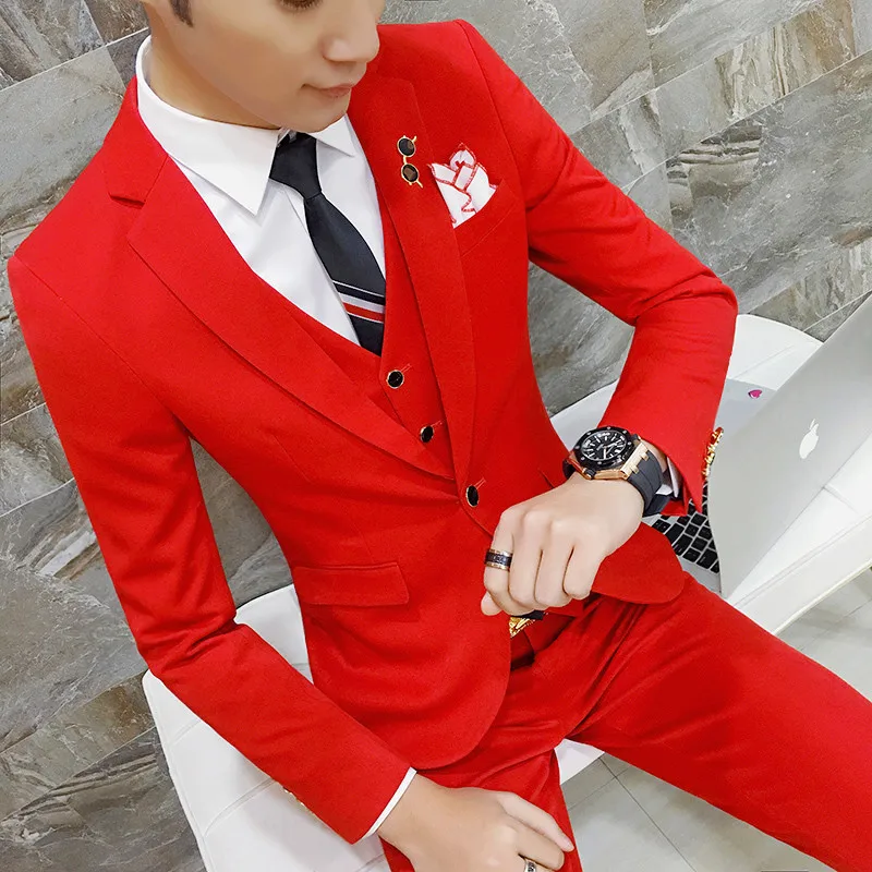 3pcs/set new fashion Slim Mens suit with vest pants Prom Tuxedo High quality Wedding Groom