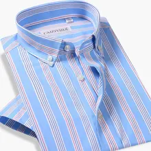 Летние Новые мужские полосатые рубашки с коротким рукавом, деловая приталенная Модная Удобная Повседневная рубашка из чистого хлопка на пуговицах