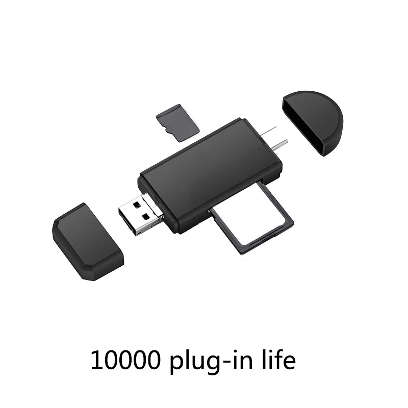 Черный 3 в 1 USB 2,0 тип-c OTG Кардридер писатель высокоскоростной Универсальный для ПК телефон компьютерный удлинитель-переходник - Цвет: Черный