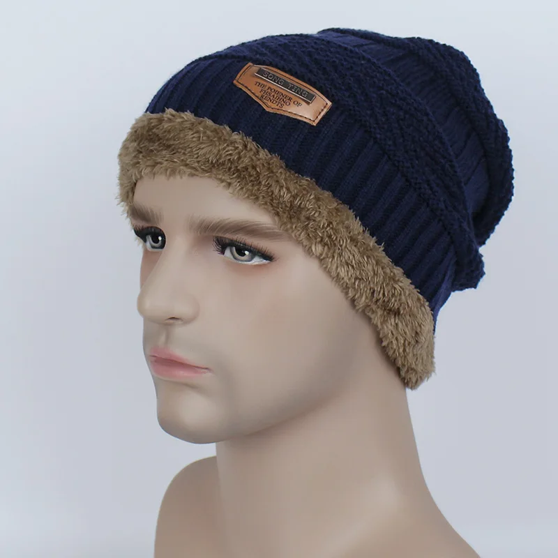 Hat Blue Зимние шапочки Для женщин Для мужчин модные однотонные внутри толстый теплый трикотаж зимняя шапка Кепки шарф наборы Skullies капот шарф комплекты - Цвет: Hat Blue