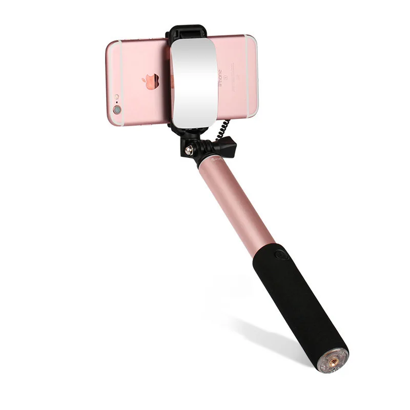 CHARMOON Проводная селфи-Палка для iPhone 6, Ручной штатив, складной монопод, зеркало, селфи-Палка с Bluetooth и дистанционным штативом - Цвет: Rose Gold