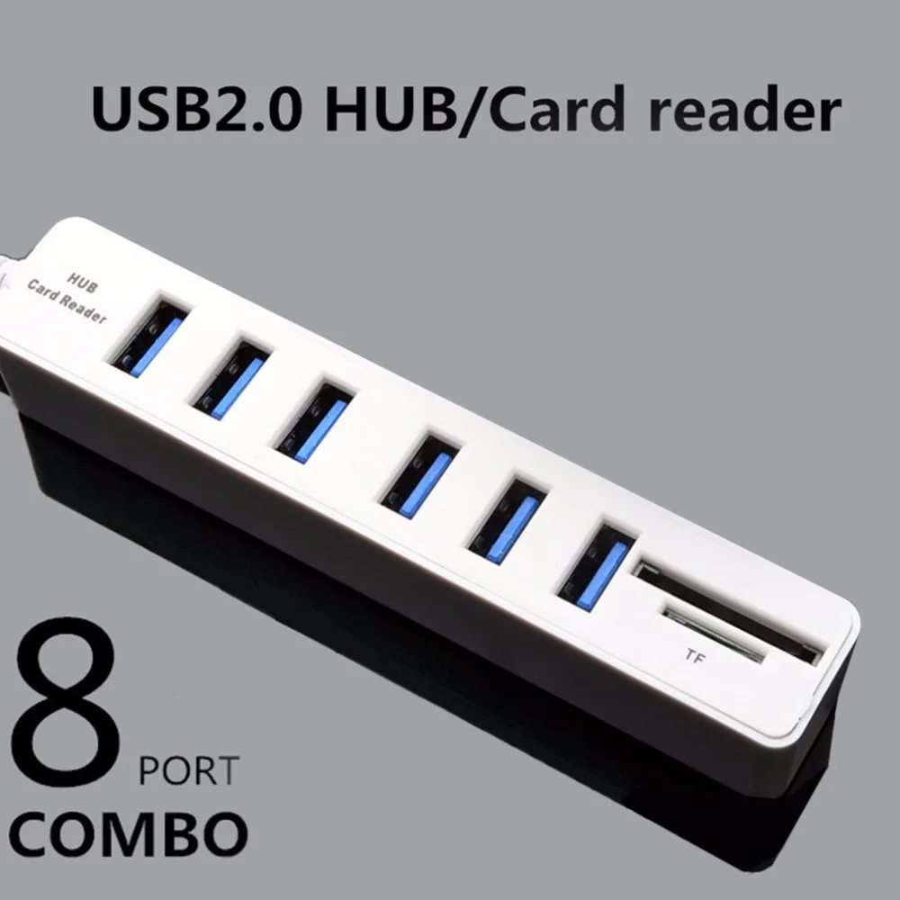 USB 2.0 Hub 6 Ports High Speed 480 Mbps TF/SD Card Reader USB Splitter For PC Laptop Computer Peripherals Accessories USB 2.0 Hub 6 Ports High Speed 480 Mbps TF/SD Card Reader USB Splitter For PC Laptop Computer Peripherals Accessories