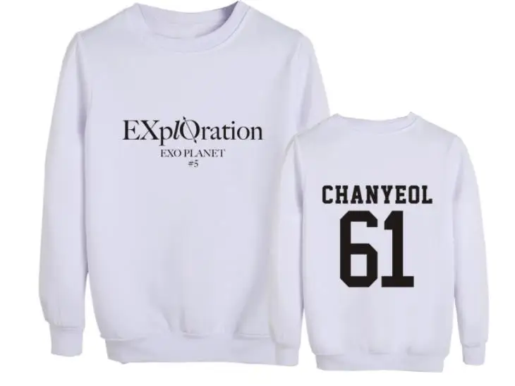 Kpop exo концертные исследования же с именами членов группы Печать О образным вырезом флисовые толстовки унисекс пуловер Свободный свитшот - Цвет: 14