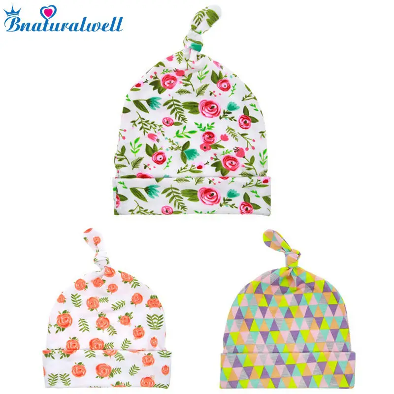 Bnaturalwell Органические Детские Топ узел шляпа унисекс новорожденный шляпа дети одежда шапочка получения Hat Baby Shower подарков цветочным принтом
