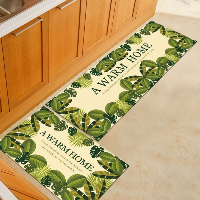 

Anti-slip Modern Kitchen Rugs Leaves Pattern Floor Carpets for Living Room Washable Doormat Bedroom Soft Place Mat Home Decor