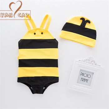 

Baby Swimwear+Hat 2pcs Little Bee Swimsuit Baby Boys Girls Beachwear Baby outfit Cute Fashion Bathing Suit For Vacation