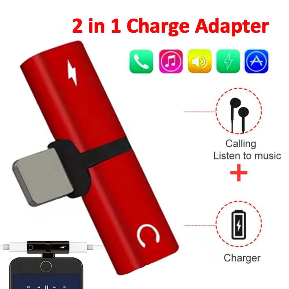 Goedkoop Audio Adapter Voor iPhone 7 8 Plus X Opladen Audio 2 in 1 Lader Kabel Adapter Voor Bliksem Jack om Oortelefoon Kabel Accessoires