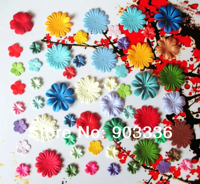 60pcs lot mixed craft paper flowers for scrapbooking decorations paper flower arts and crafts