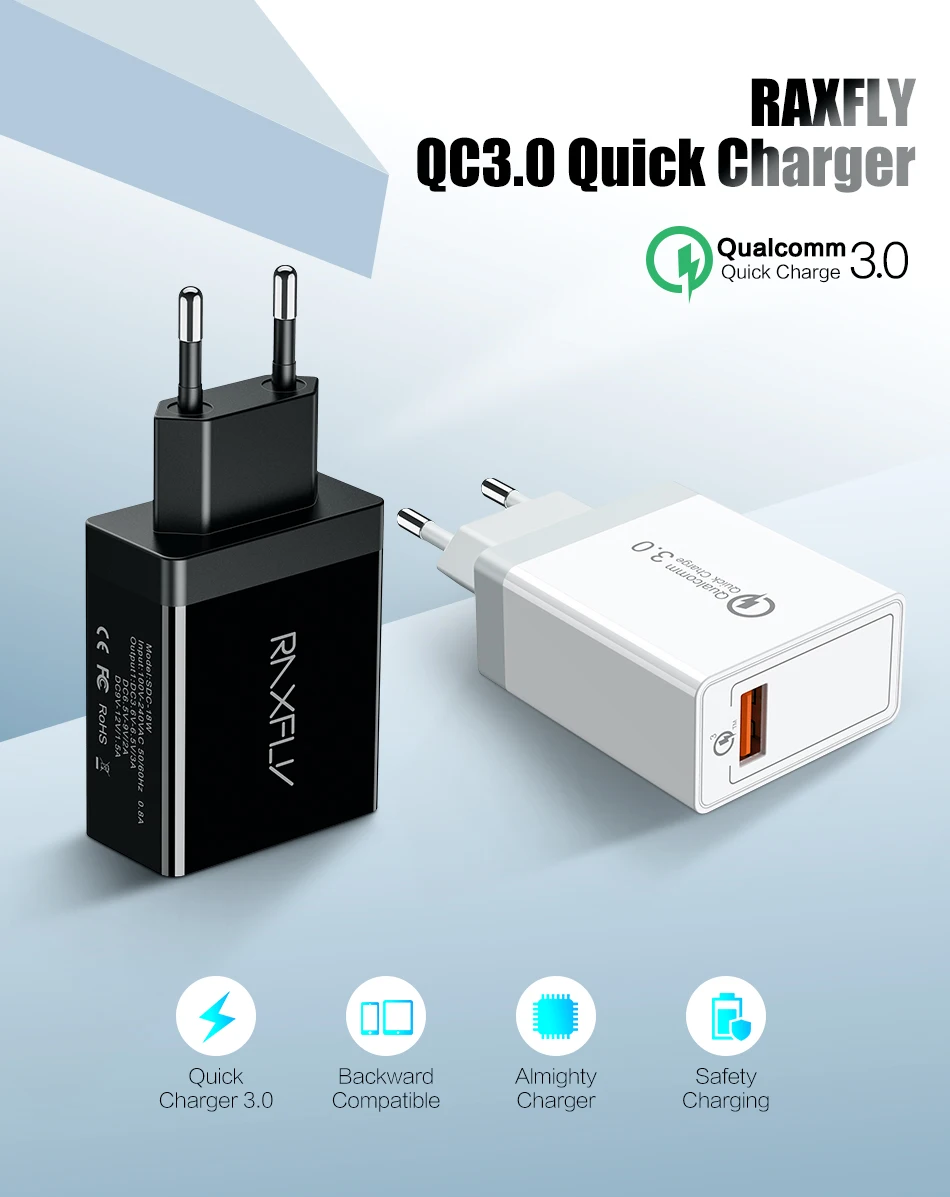 USB raxfly зарядное устройство для телефона для iPhone Quick Charge 3,0 для samsung Note 9 8 18 Вт настенное дорожное быстрое зарядное устройство для телефона huawei P20 Pro