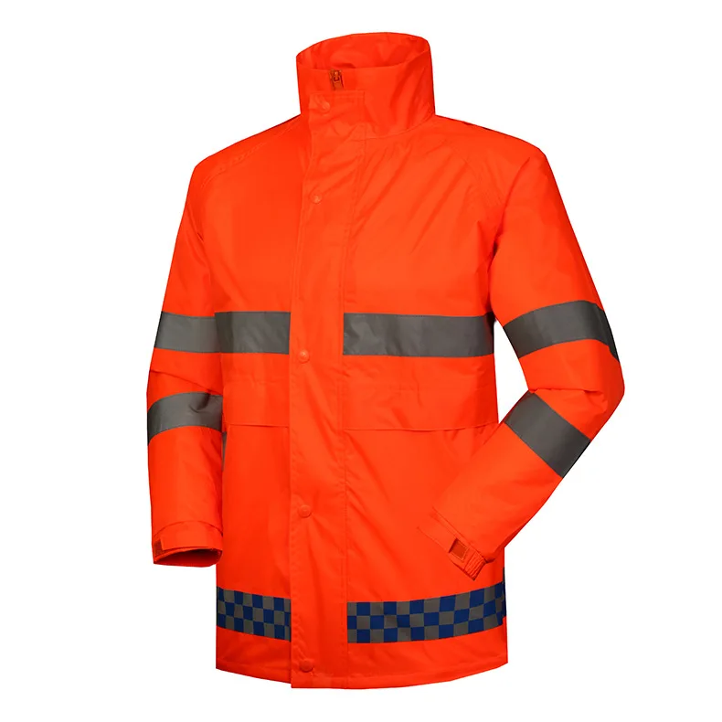 High visibility workwear waterproof orange rainwear rain suit