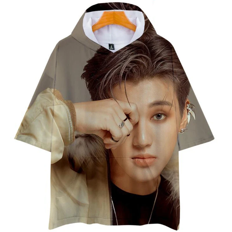 Корейская Мода KPOP ATEEZ альбом 3D печать короткий рукав с капюшоном футболка Женская Мужская Harajuku Повседневная Свободная хип хоп футболка летние топы