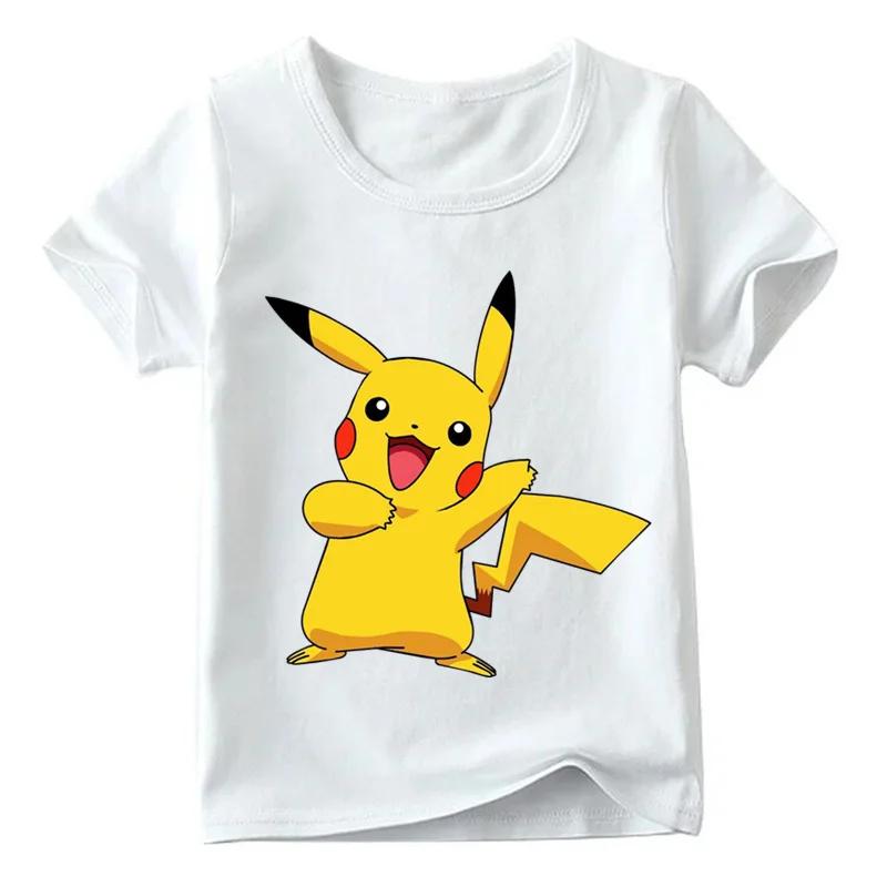 Детская забавная футболка с изображением покемона го Пикачу летние топы с рисунками для маленьких мальчиков и девочек, детская Повседневная Удобная футболка ooo2080 - Цвет: White C