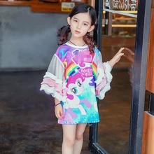 Летнее платье-футболка для девочек платье для малышей Детское модное платье детские Брендовые платья с рисунком лошади, единорога, сетчатые пышные платья для детей возрастом от 4 до 14 лет