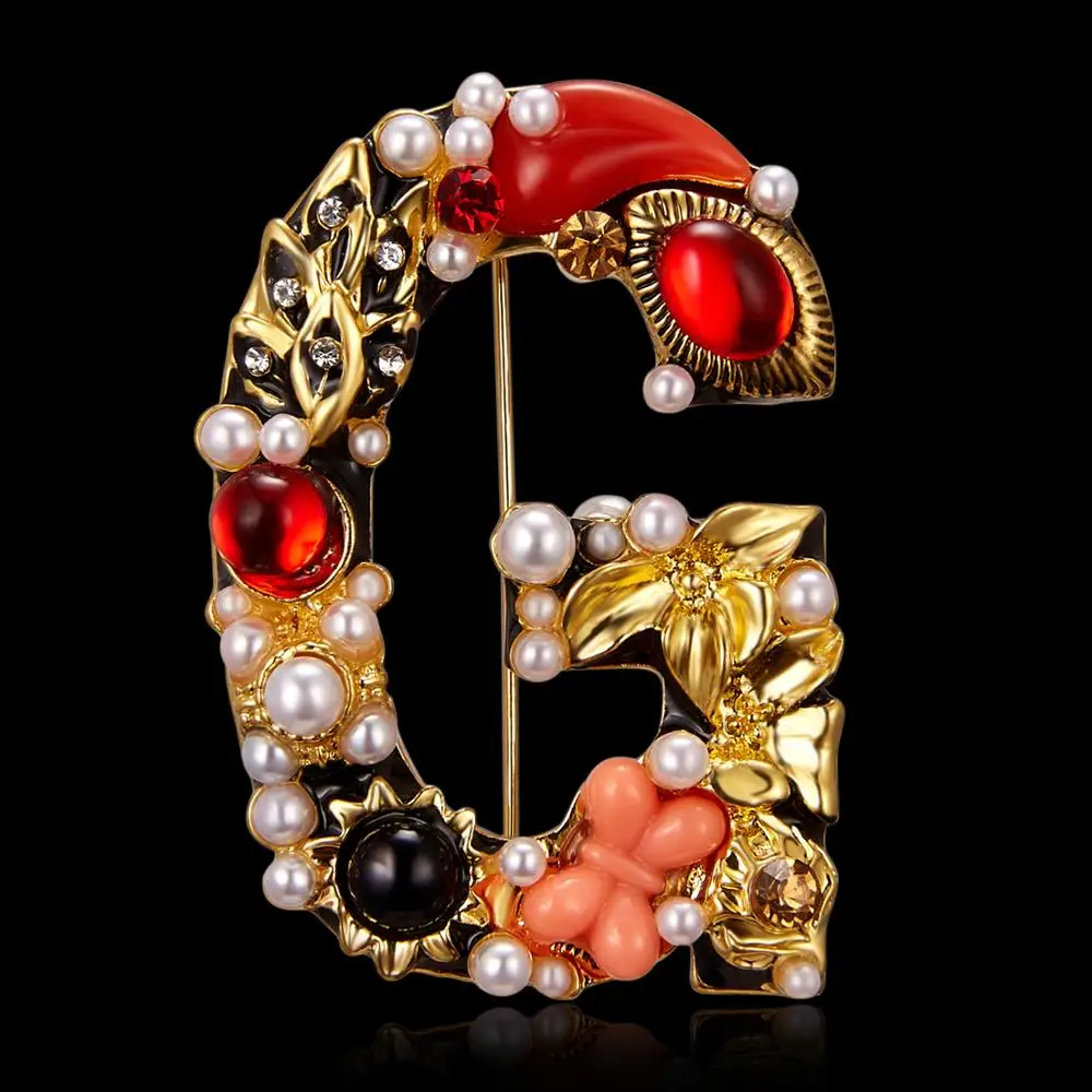 

Rinhoo Luxury Exquisite Letter Enamel Pearl Crystal Brooch Women Personalized Design Initial G Brooches Pin Clothes Accessories